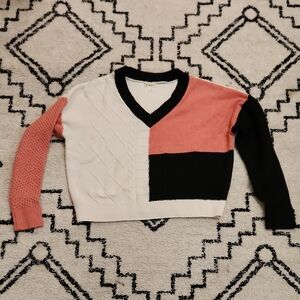 Derek Heart V-Neck Sweater - Pink, Black, and Cream